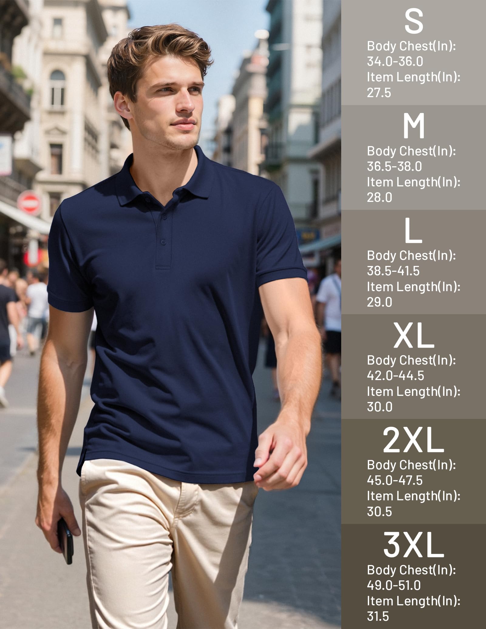 MIER Poloshirts für Herren, Baumwolle, kurzärmelig, Golf, Tennis, Kragen für Freizeit, Arbeit, Reisen, 3 Knöpfe, ultraweich