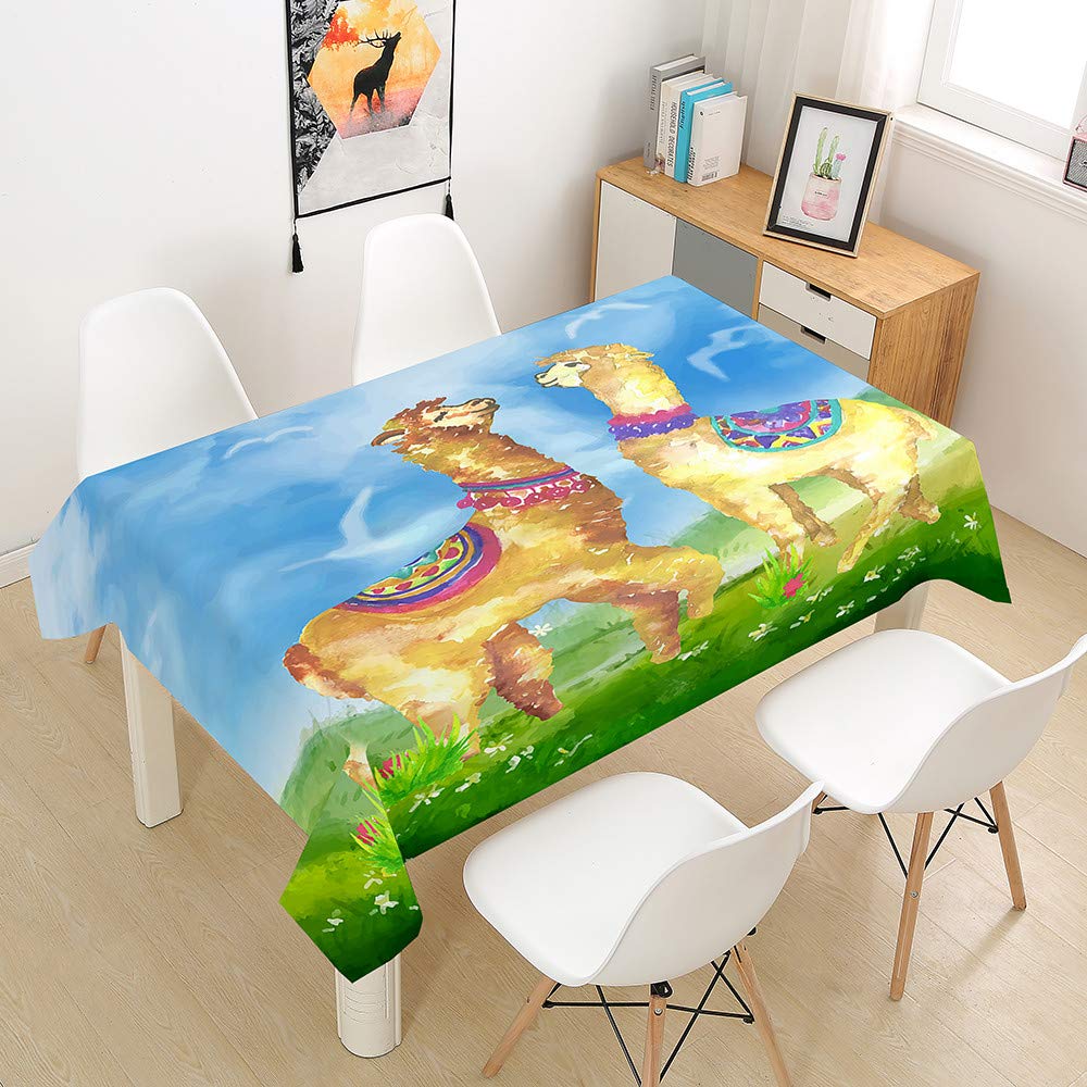 Treer-Shop Blue Sky Rectangle Tablecloths Waterproof Dust-Proof 3D Table Cloth, Treer Wipeable Polyester Table Cover Animals Alpaca Printing Table Protector For Kitchen Dining Party Indoor Outdoor (,90X90cm)