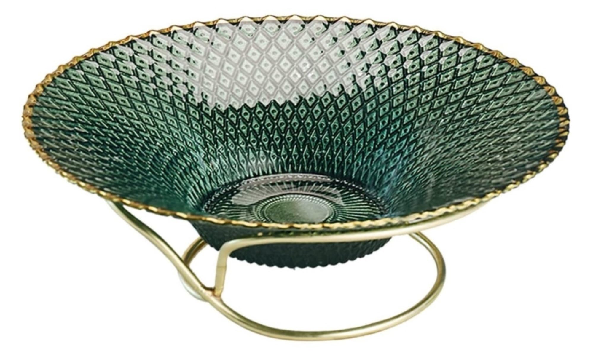 IROEJT Fruit Bowl Dessert Plate Modern Minimalist Fruit Plate Large-Capacity Snacks Candy Storage Baskets Glass Fruit Bowl With Metal Kitchen，Green Large