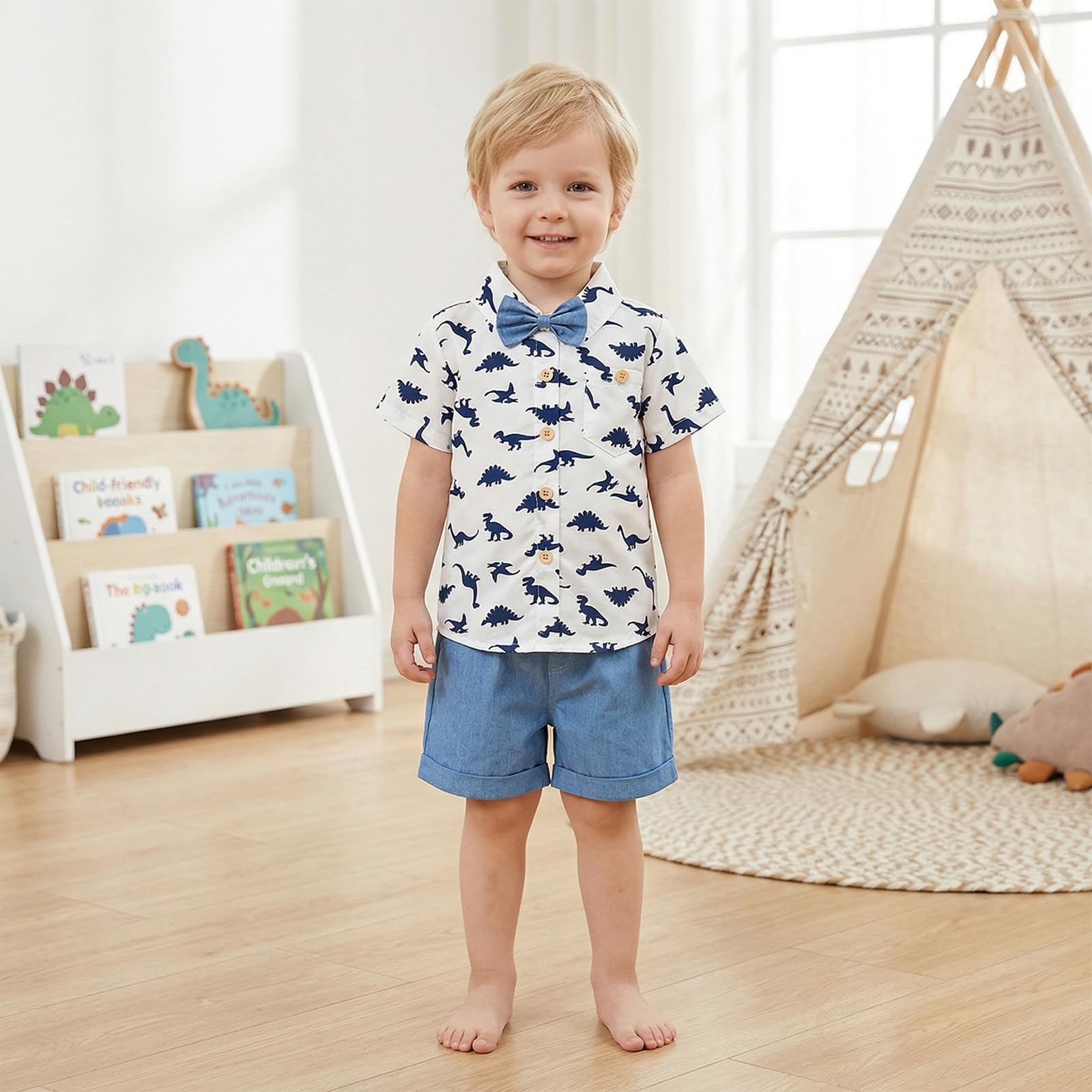 Conjunto de ropa de verano para bebé y niño, conjunto de camiseta de manga corta con dinosaurios + pantalones cortos, conjunto de 12 meses-4T