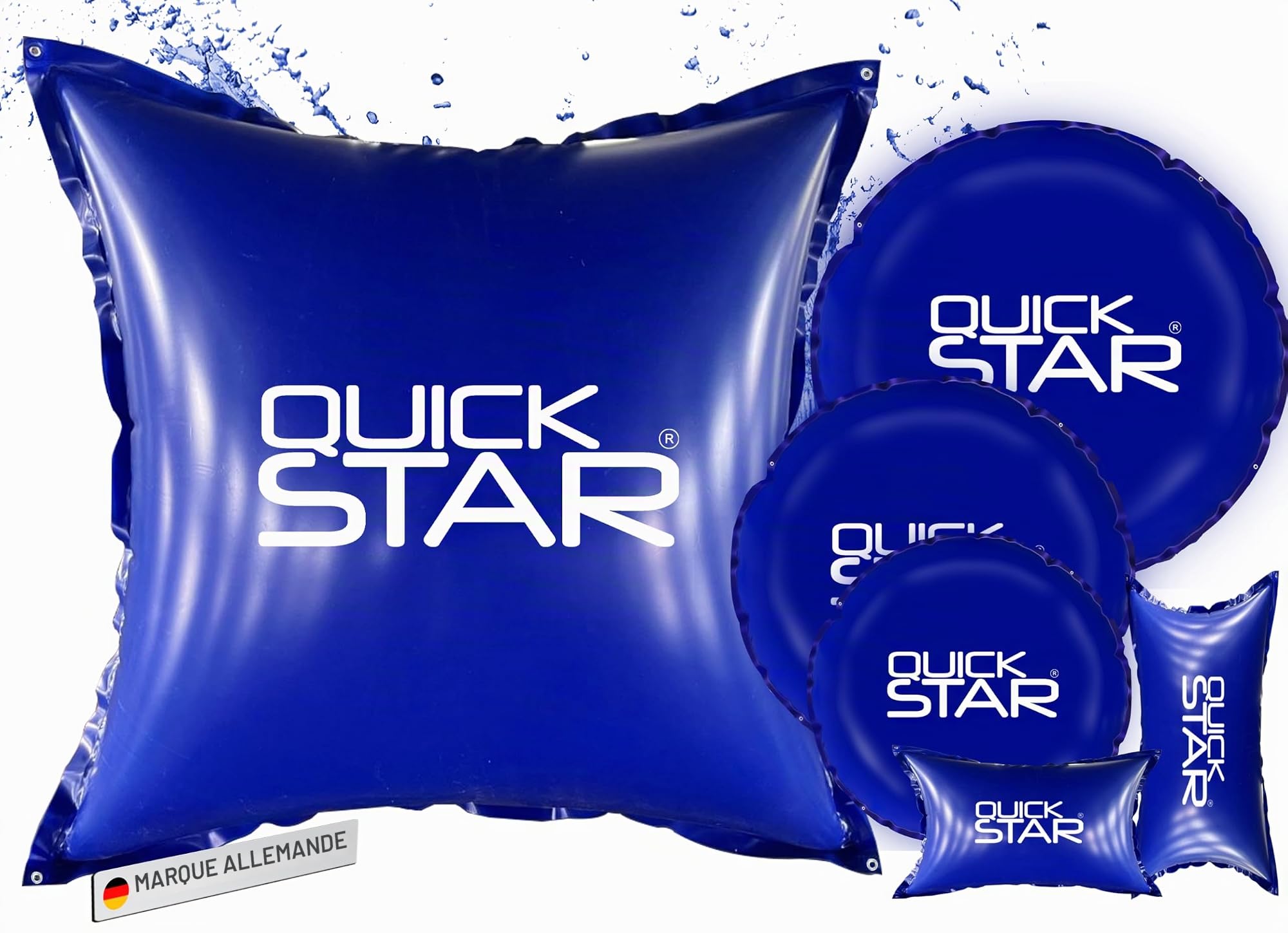 QUICK STAR Coussin de piscine rectangulaire 200x240 cm Bleu | 4 cordes & soupape de sécurité | 2X kit de réparation | PVC 0,44mm | Coussin de piscine d’hiver à double couture | Oreiller gonflable