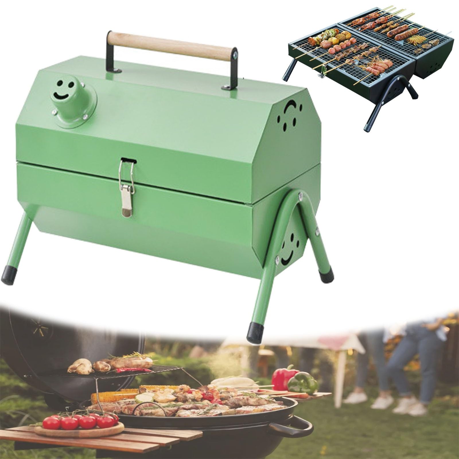Przenośny grill na węgiel drzewny do gotowania na świeżym powietrzu, wytrzymały stalowy grill, trwała konstrukcja blatu na kemping, piknik i balkon