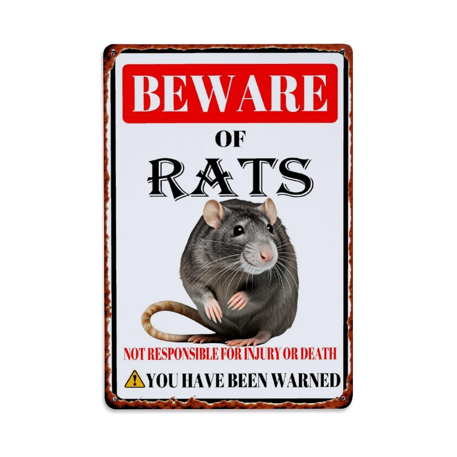 Beware Of Rats Warning Sign Vintage Tin Sign Retro Metal Wall Decor Metal Poster, Home Bar Garage Farmhouse Cafe Wall Art Decoration 8x12Inches