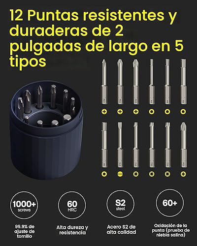 Miniatura 7 de HOTO Destornillador eléctrico recargable, juego de destornilladores inalámbricos de 3.6 V USB-C, 3 ajustes de par, batería de 1500 mAh, luz LED y 12