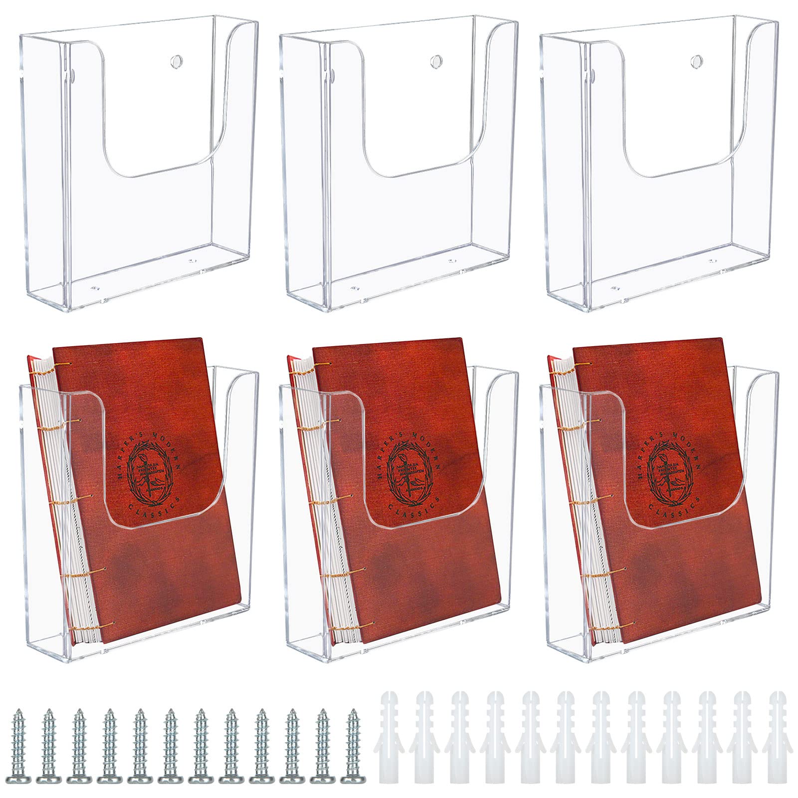 Paquete de 6 soportes para folletos de pared de 6.5 x 6.5 pulgadas, soporte de plástico transparente para folletos, folletos, soporte de exhibición de folletos de pared para trípticos