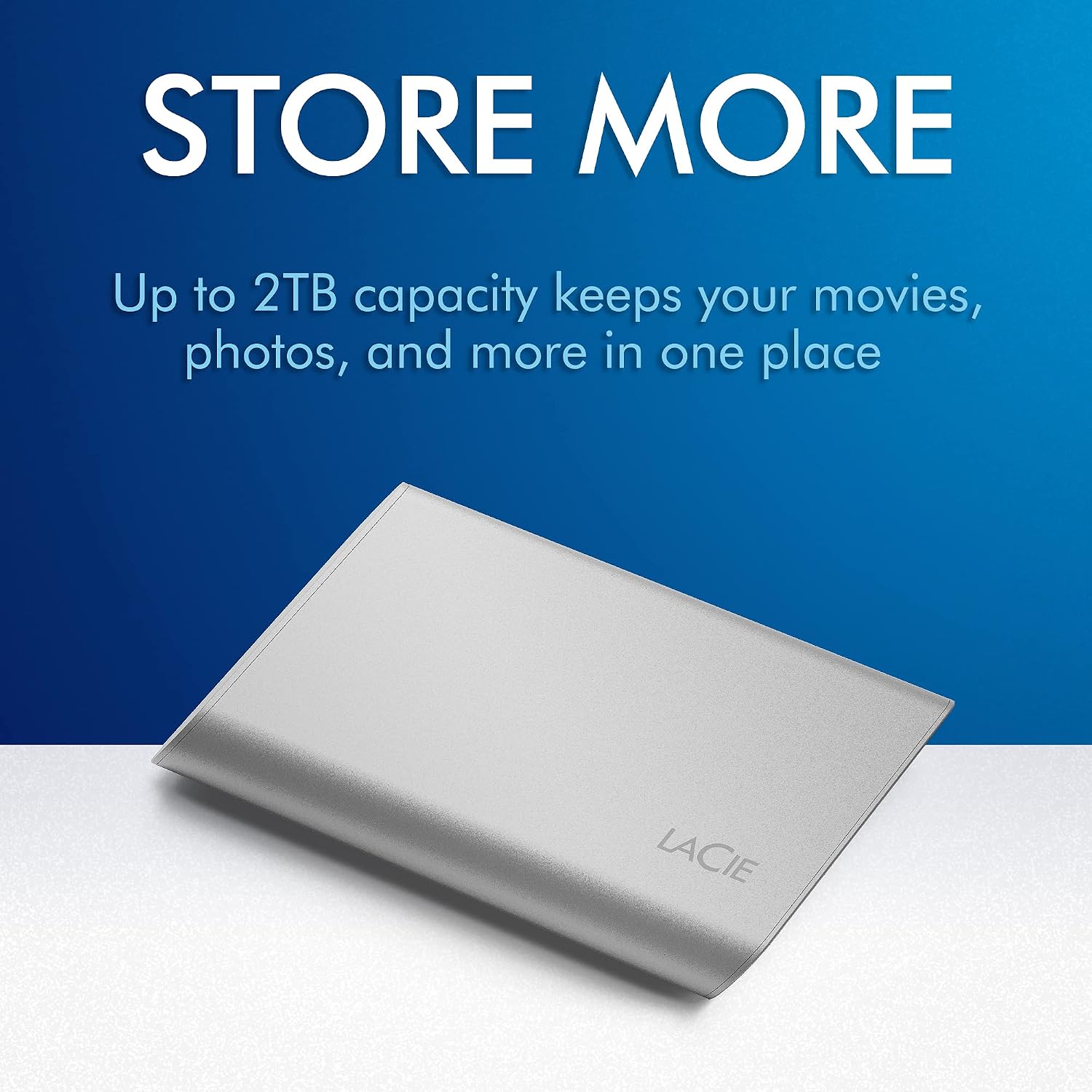 LaCie Portable SSD 500GB External Solid State Drive - USB-C, USB 3.2 Gen 2, speeds up to 1050MB/s, Moon Silver, for Mac PC and iPad, with Rescue Services (STKS500400)