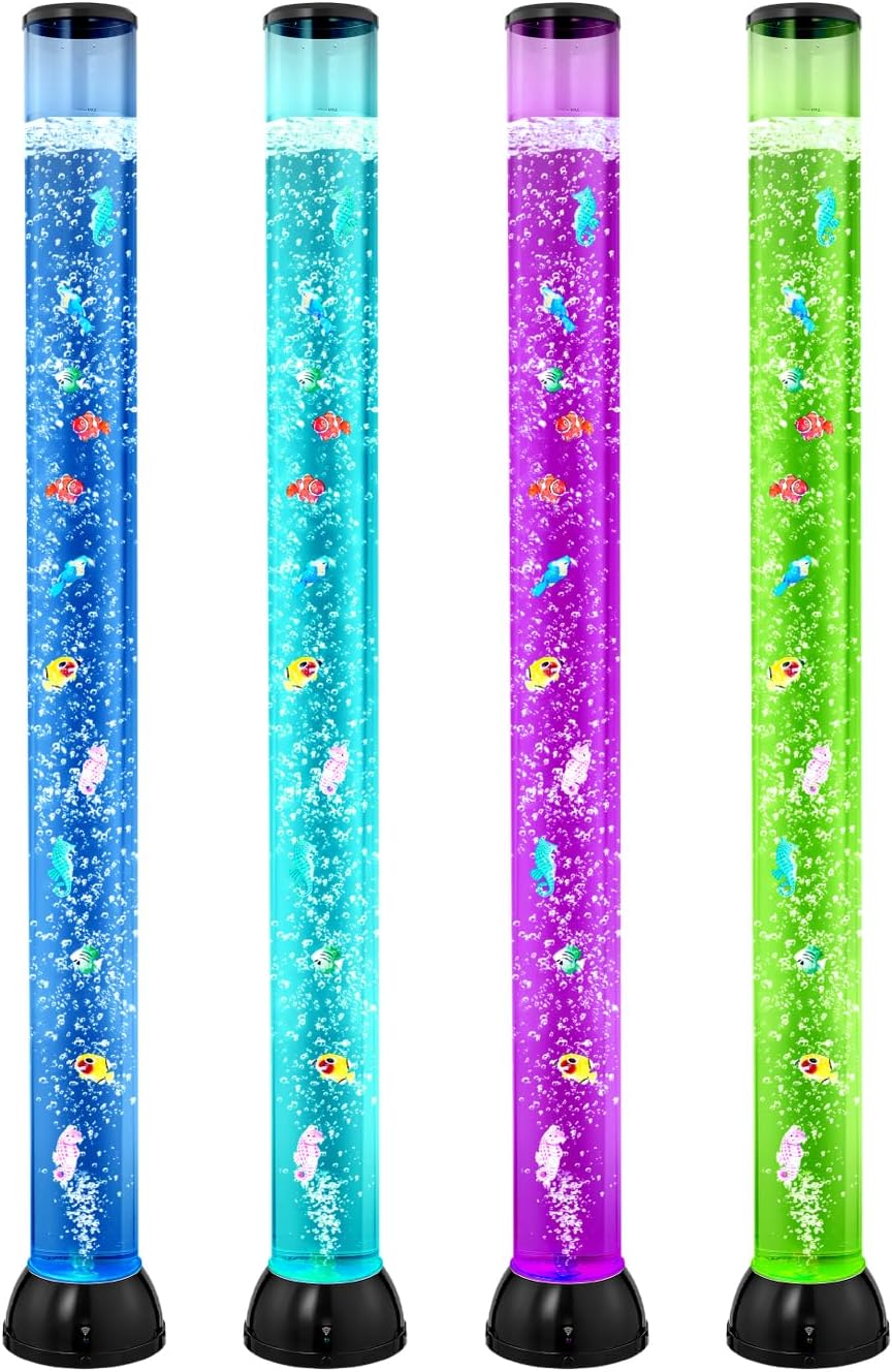VEVOR Sensory Bubble Tube Lamp, 4 ft Bubble Fish Tube, Sensory Aquarium Lamp with 10 Floating Fish & 16 Color Effects, Remote Control, Stress Relief Calming Light for Bedroom Living Room Home Decor