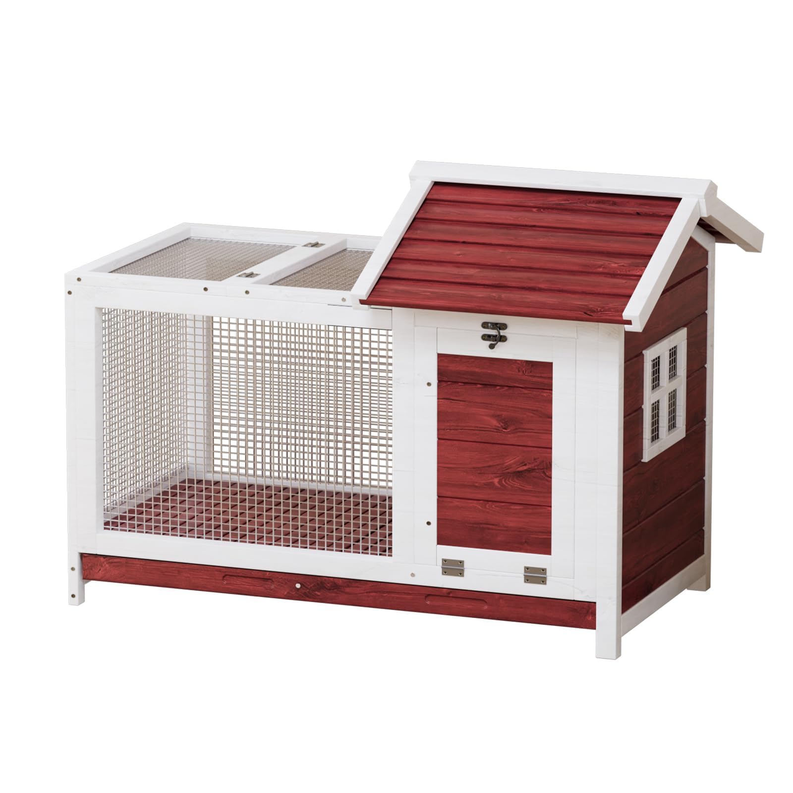Garvee Garvee Moderno Conejo Jaula Interior y Exterior con rampa y Ruedas, Bandeja sin Fugas, caseta para Conejos y cobayas, 1 Paquete de Madera de Abeto
