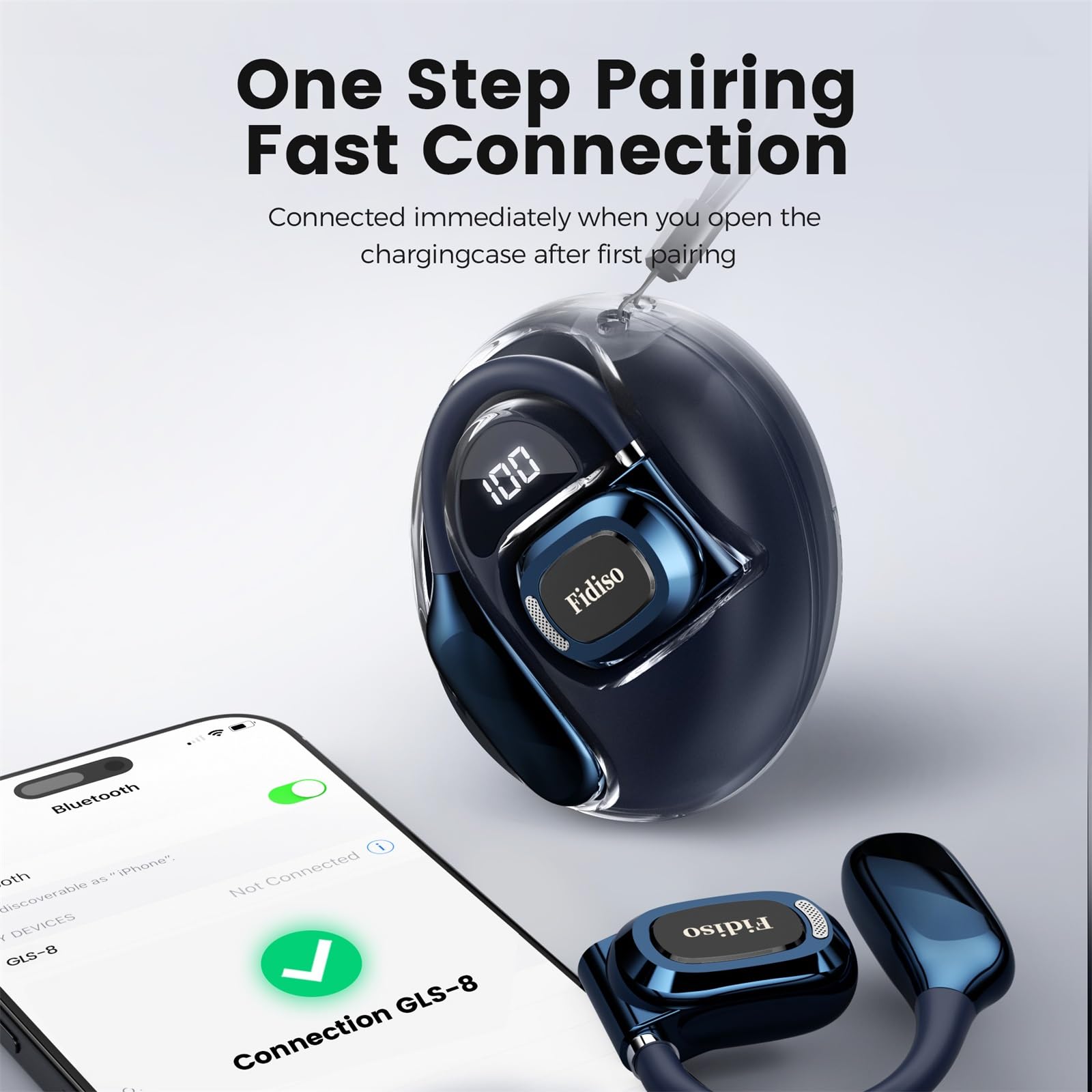 True Open Ear cuffie, auricolari Bluetooth 5.4 senza fili Open Ear Bluetooth con ganci per le orecchie regolabili, ultra-comfort, vestibilità aderente, suono potente, chiamate chiare, tempo di