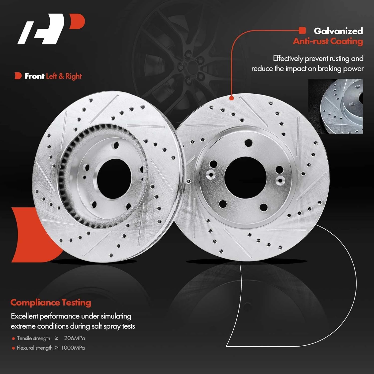 A-Premium Front and Rear Drilled and Slotted Disc Brake Rotors + Ceramic Pads Kit Compatible with Select Hyundai and Kia Models - Sonata 05-08, Tucson 05-09, Magentis 06-09, Optima 06-10, Sportage