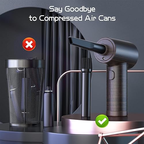 Miniatura 4 de Plumero de aire comprimido 12 en 1 para computadoras, autos, limpiador de teclado, 3 velocidades, soplador de aire eléctrico ajustable, plumeros de