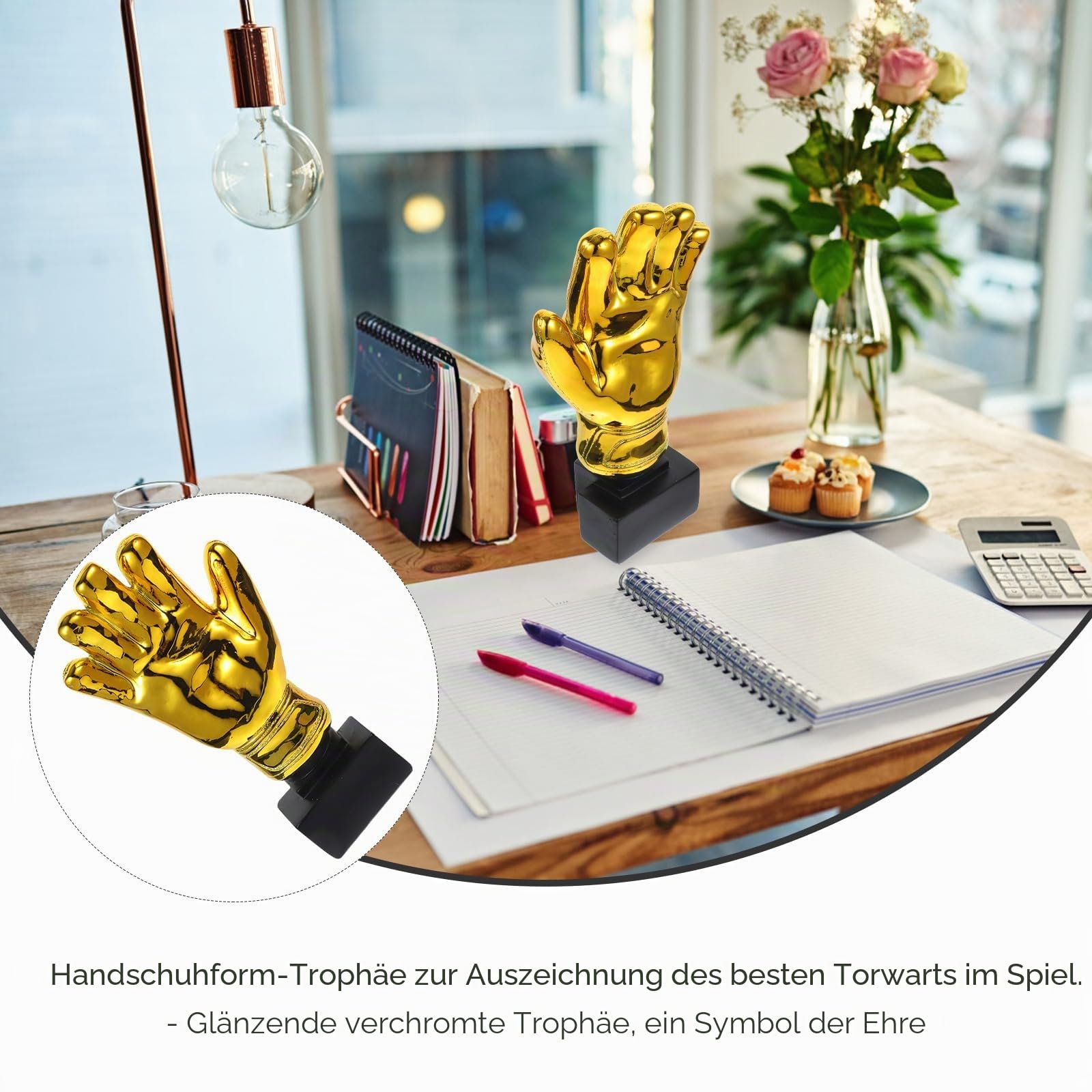 HOMSFOU Torwart-TrophäE Goldene Handschuhe Auszeichnung Mit Sockel FüR FußBallspiel Sieger Kindergarten Schule BüRo Party
