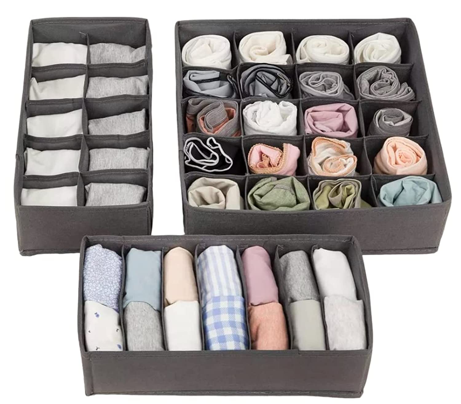 SMARTER HOME™ 3 Pcs Drawer Organizer Wardrobe Clothes Storage Foldable Non-Woven Drawer Closet Fabric PP Material Divided for Underwear Panties Boxers Scarfs Socks Belts Bras Ties Shorts Bags Set