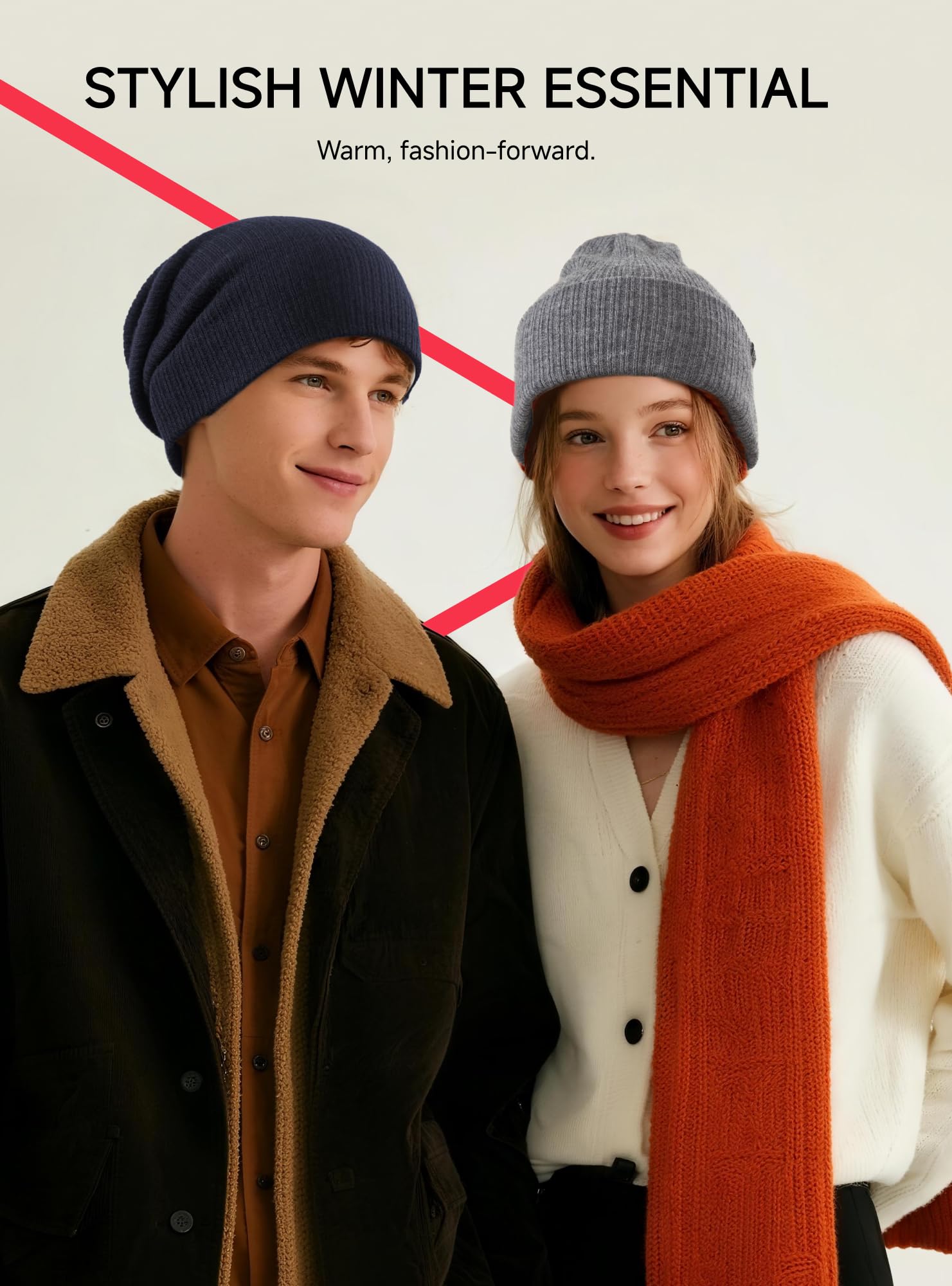 TRENDOUX Czapka zimowa beanie dla mężczyzn i kobiet: wełna merynosów, uniseks, termiczna czapka z dzianiny z polarową podszewką, elastyczna, oddychająca, na co dzień