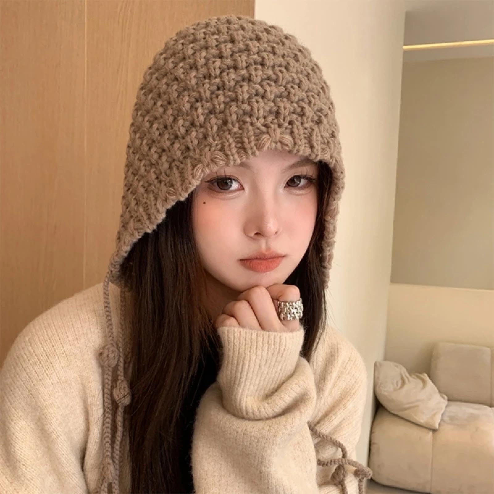 Strickmützen Hüte Mützen Caps Beanie Handgemachte Strickmütze Damen Quasten Hüte Skullies Mützen