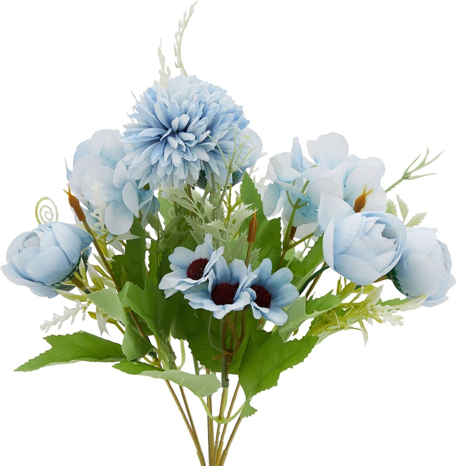 2 Pack Silk Peony and Hydrangea Artificial Flower Bouquets, Faux Flowers for Decorations, Table Centerpieces, Fake Floral Arrangements for Women and Girls (12 x 5 in, Light Blue) : Home & Kitchen