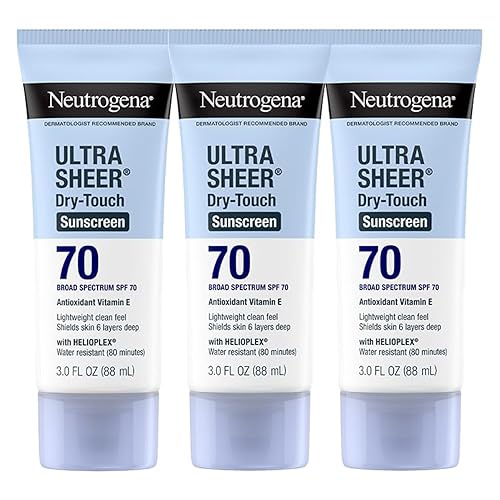 Neutrogena Ultra Sheer Dry-Touch Protector Solar para Cara y Cuerpo, FPS 70 Protección Específica UVA/UVB de Amplio Espectro, Ligero, Resistente al Agua y No Graso, Tamaño de Viaje, 3 fl. oz (Paquete de 3)