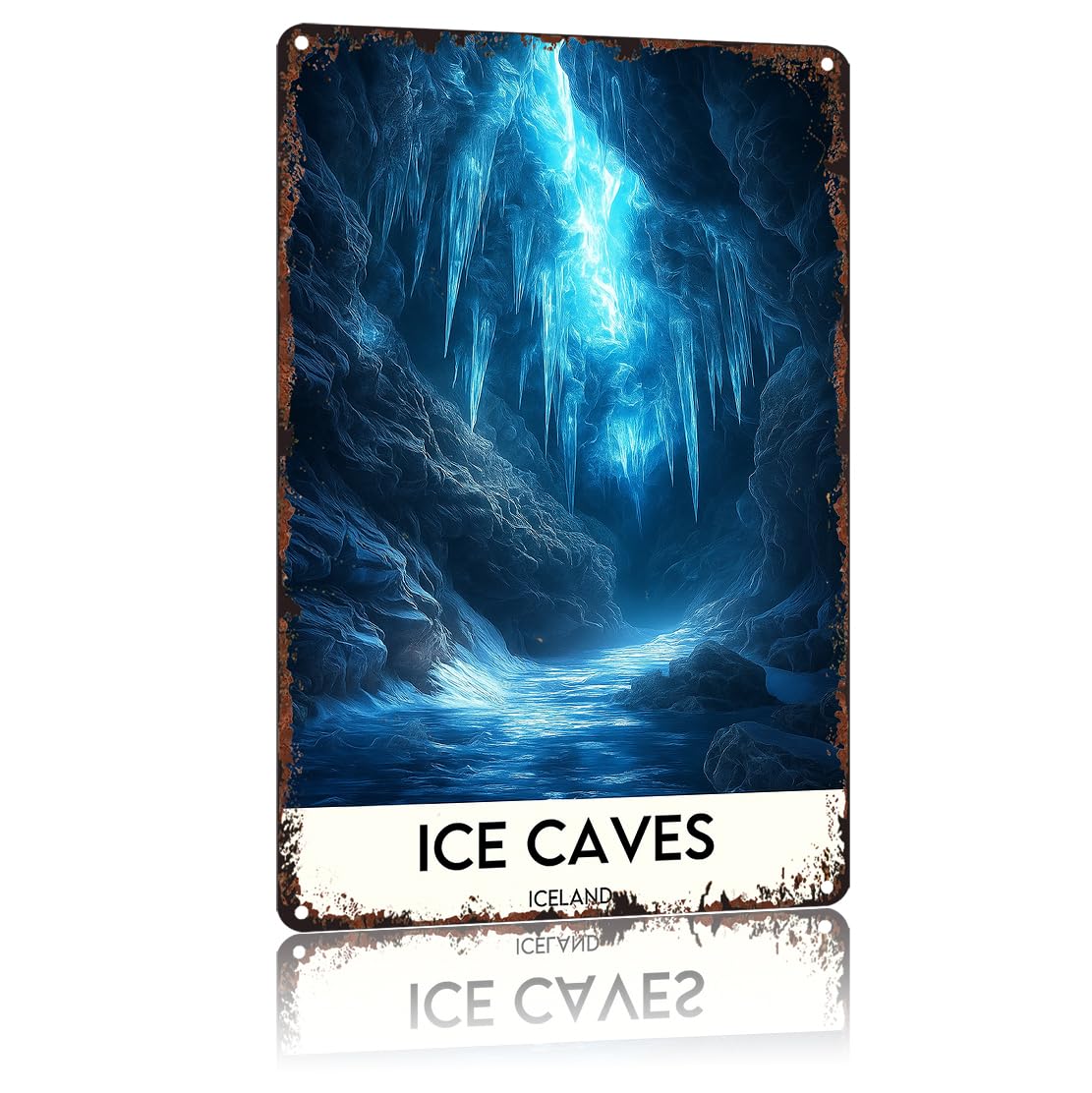peiyeety Ice Caves, Iceland Funny 8x12 Inch Aluminum Vintage Metal Tin Signs-For Living Room Kitchen Bedroom Patio Porch Men'S Nest Wall Decor