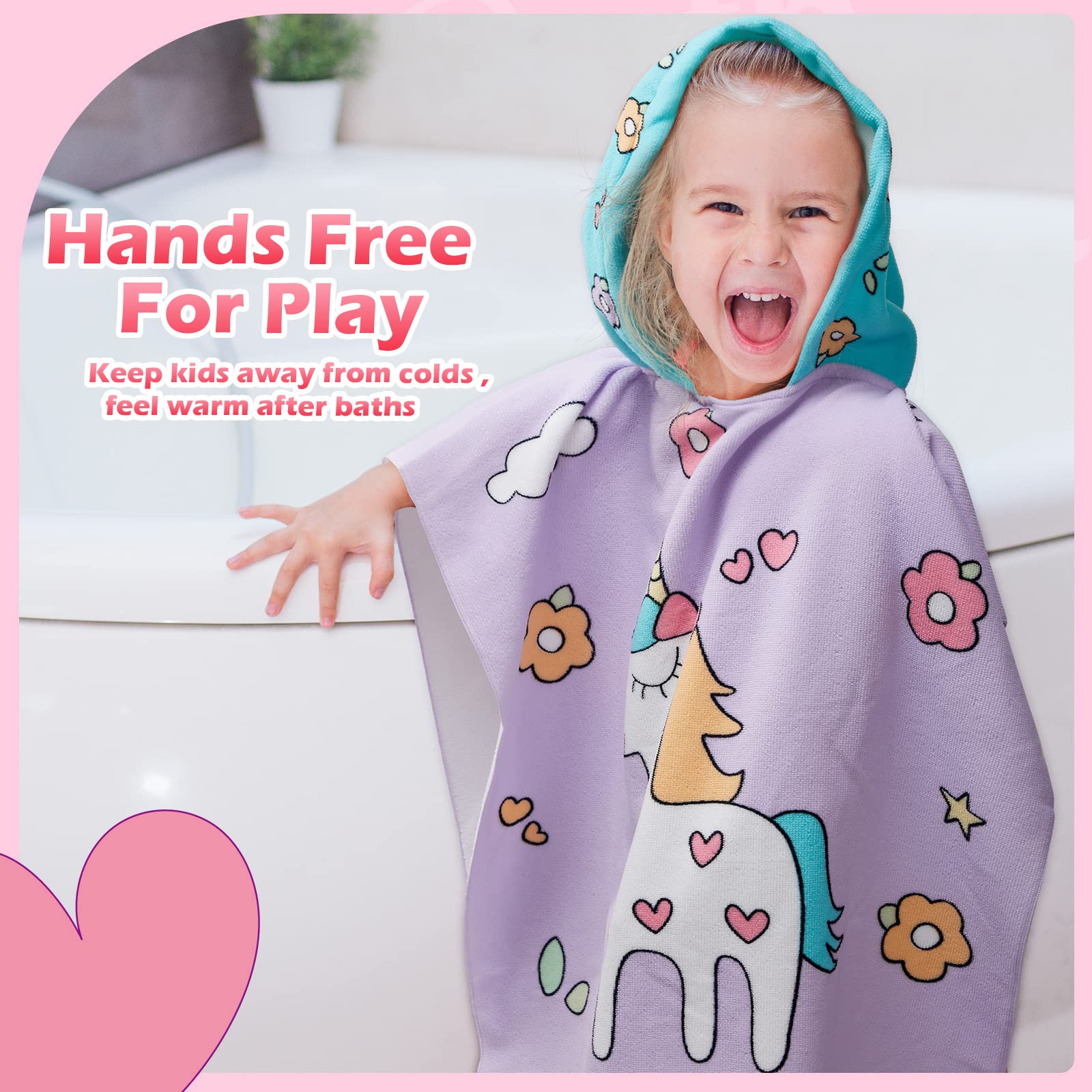 Paquete de 3 toallas con capucha para niños, toalla de baño de playa para niñas y niños, toallas de natación más gruesas para niños pequeños, ponchos con capucha, toallas de baño de algodón para