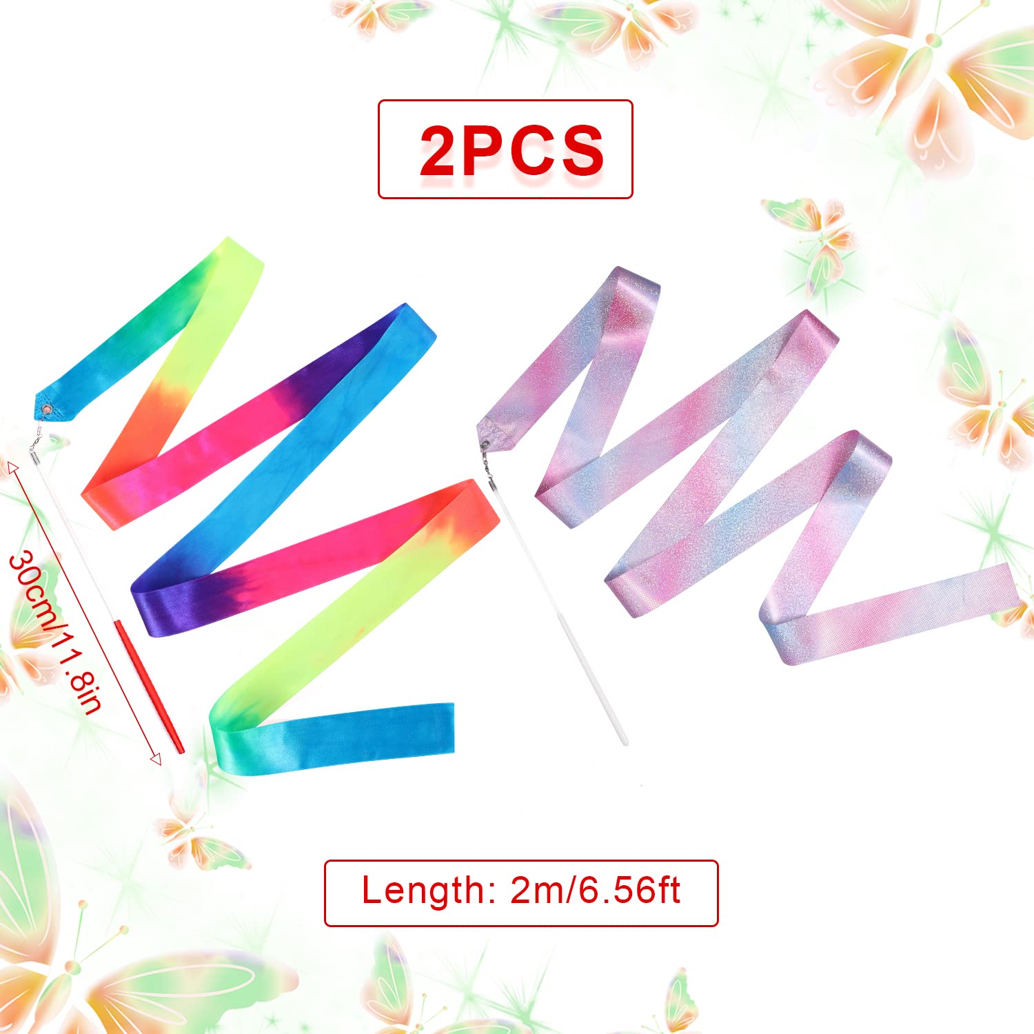 2 Nastri Da Danza Per Bambini - 2 Metri Con Bacchetta Per Ginnastica Ritmica