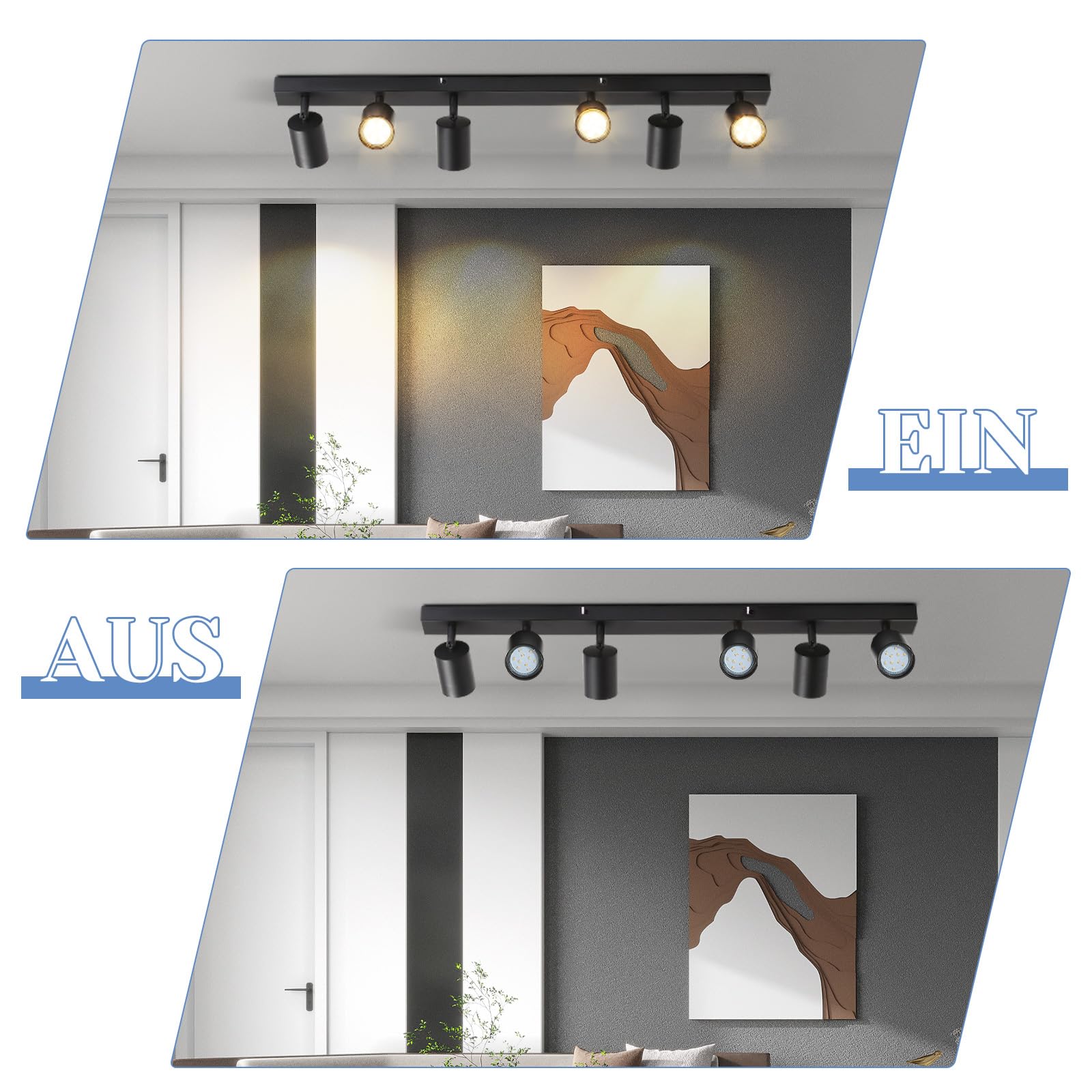 Lampara Techo Salon Moderna Negra 6 Focos Led Interior Techo | Orientables Lampara Focos Techo GU10 Lamparas Cocina Salon Comedor Dormitorio, Bombilla NO Incluida