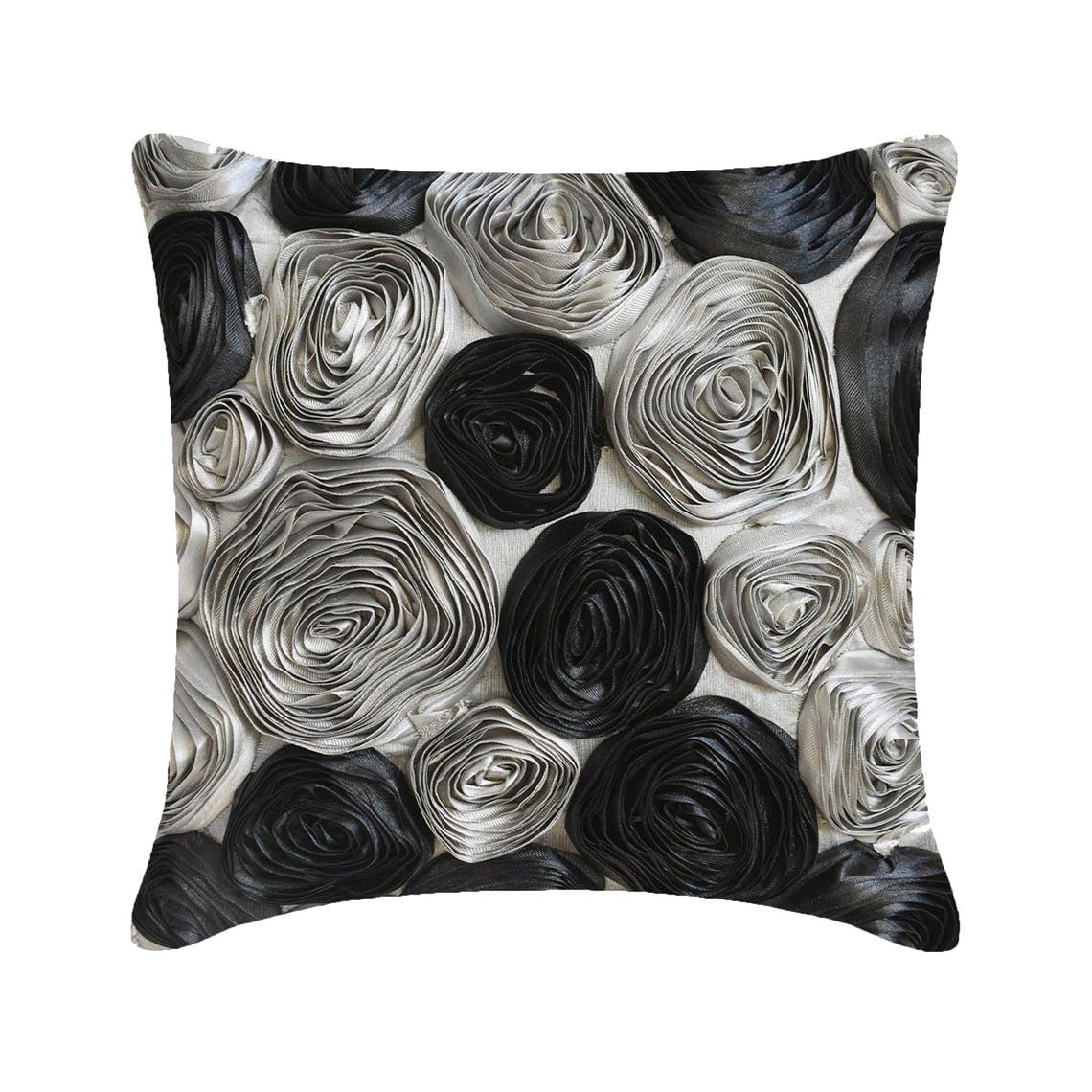 The HomeCentric Black Cushions Cover Pack of 2, 45x45 cm (18"x18") Floral Theme Ribbon Rose Flowers Square Throw Cushion Cover for Living Room, Sofa, Bedroom, Modern Floral Silk Pillowcase- Black Rose — image 1