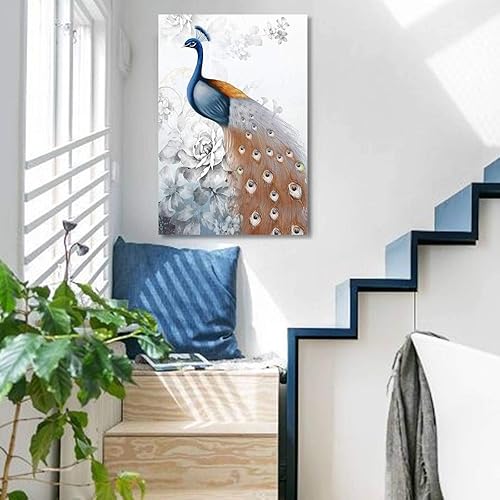 Miniatura 47 de Looife Lienzo decorativo para pared de pavo real, 16 x 32 pulgadas, pájaros verde azulado con flores, decoración de pared para decoración de DW148