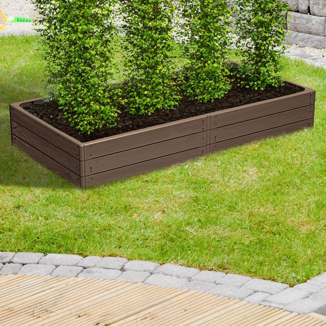 Hochbeet aus Kunststoff, rechteckig, für Gemüse, Pflanzen und Kräuter, braun, 149 cm x 75,6 cm x 25 cm