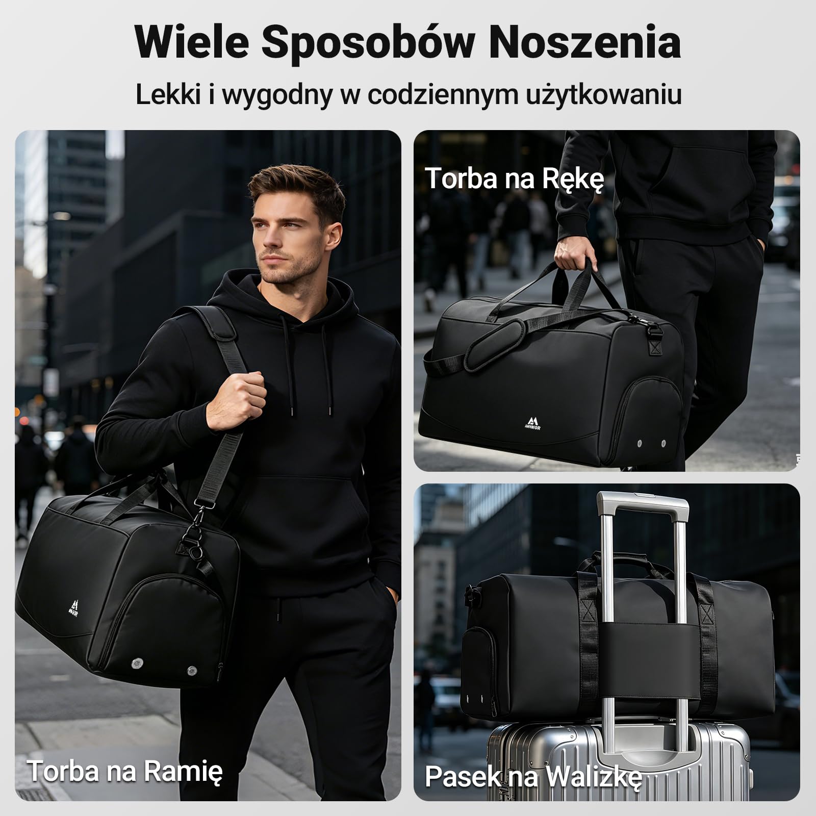 Torba Sportowa Męska z Przegrodą na Buty, Wodoodporna Torba Sportowa/Torba na Siłownię