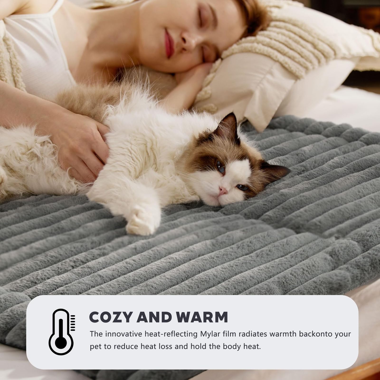Alfombrilla Autocalentable para Gatos, Manta Autocalentable para Gatos, Apta para Jaulas de Perros, Manta Lavable para Gatos, Cachorros y Animales PequeñosGrey,89x58cm/35x23in