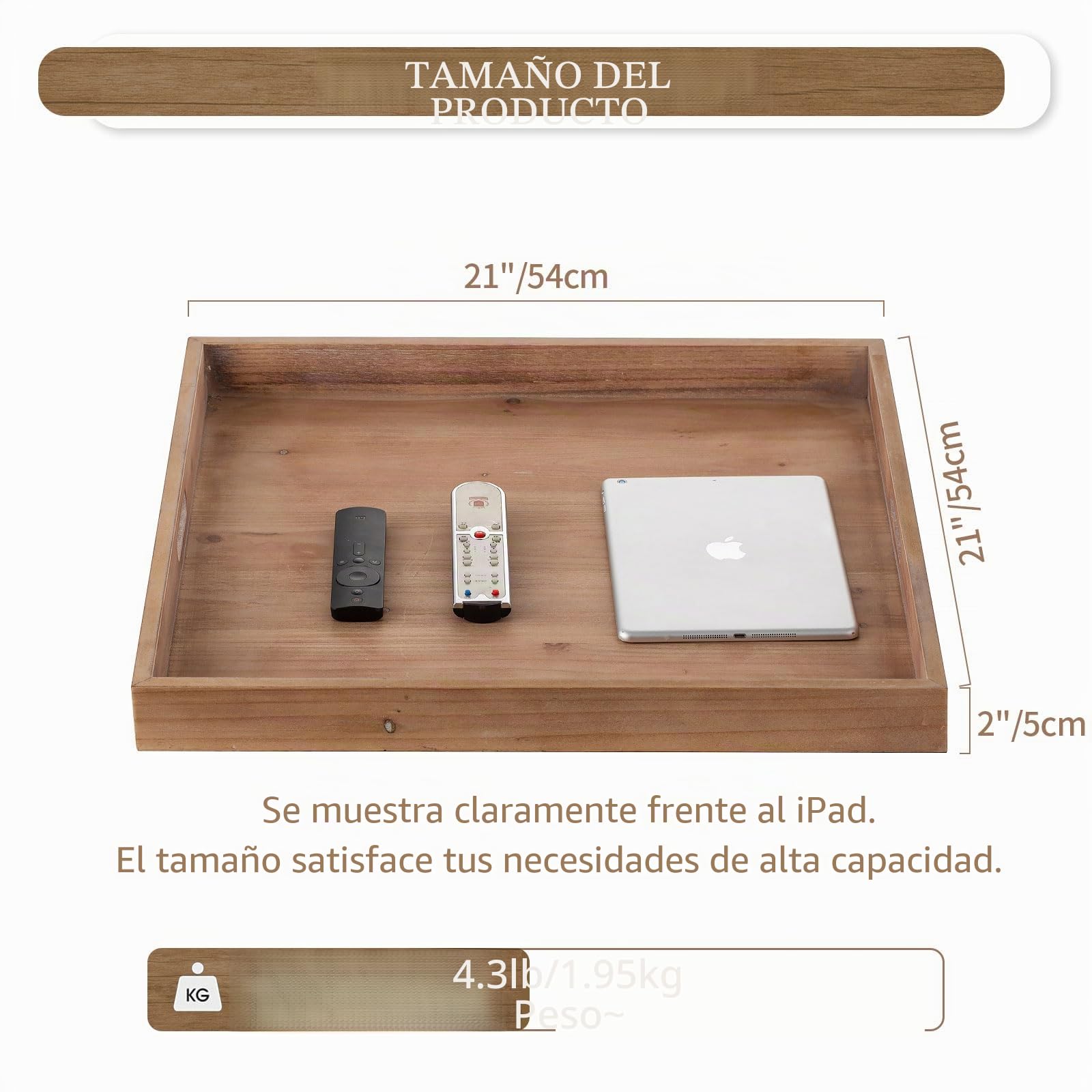 Hanobe Bandeja otomana cuadrada de madera grande para servir, 54 cm, rústica | Bandeja extragrande de madera envejecida con asas, bandeja decorativa de granja para sala de estar, mesa de café, reposapiés