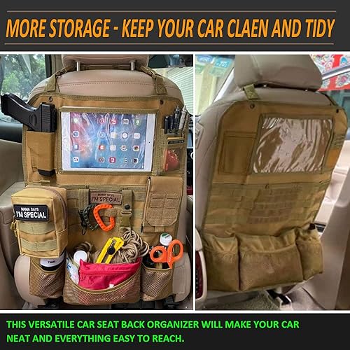 Miniatura 7 de VIIDOO Organizador de respaldo de asiento Molle mejorado con almacenamiento de armas Ipad, ajuste universal, automóvil, camión, Jeep, vehículo,