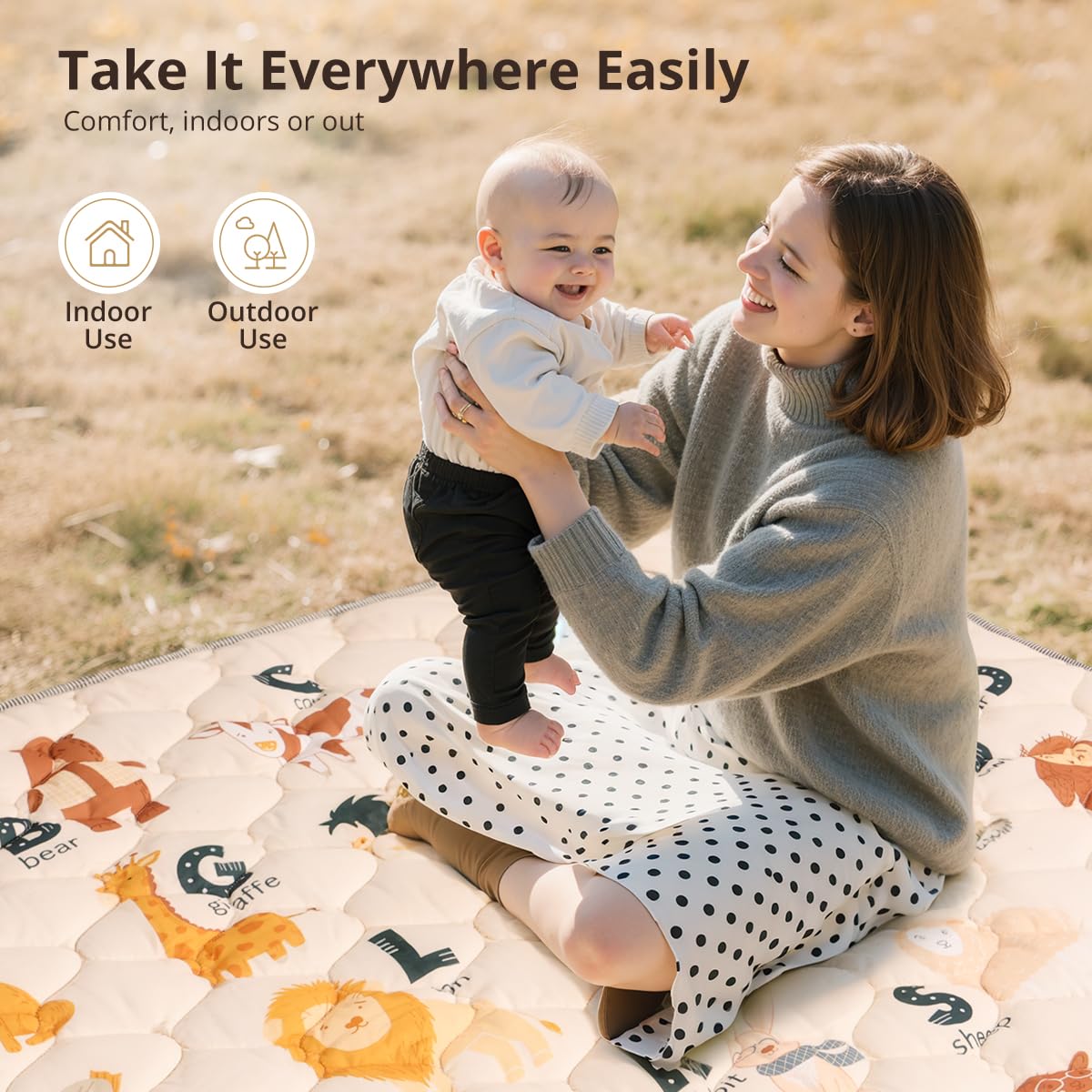 COMOMY Krabbelmatte Baby 127x127 cm, Dicke und Weiche Spielmatte Baby Faltbar, Rutschfeste Schadstofffrei Krabbeldecke für Baby, Baby Play Mat für Laufstall (Beige)