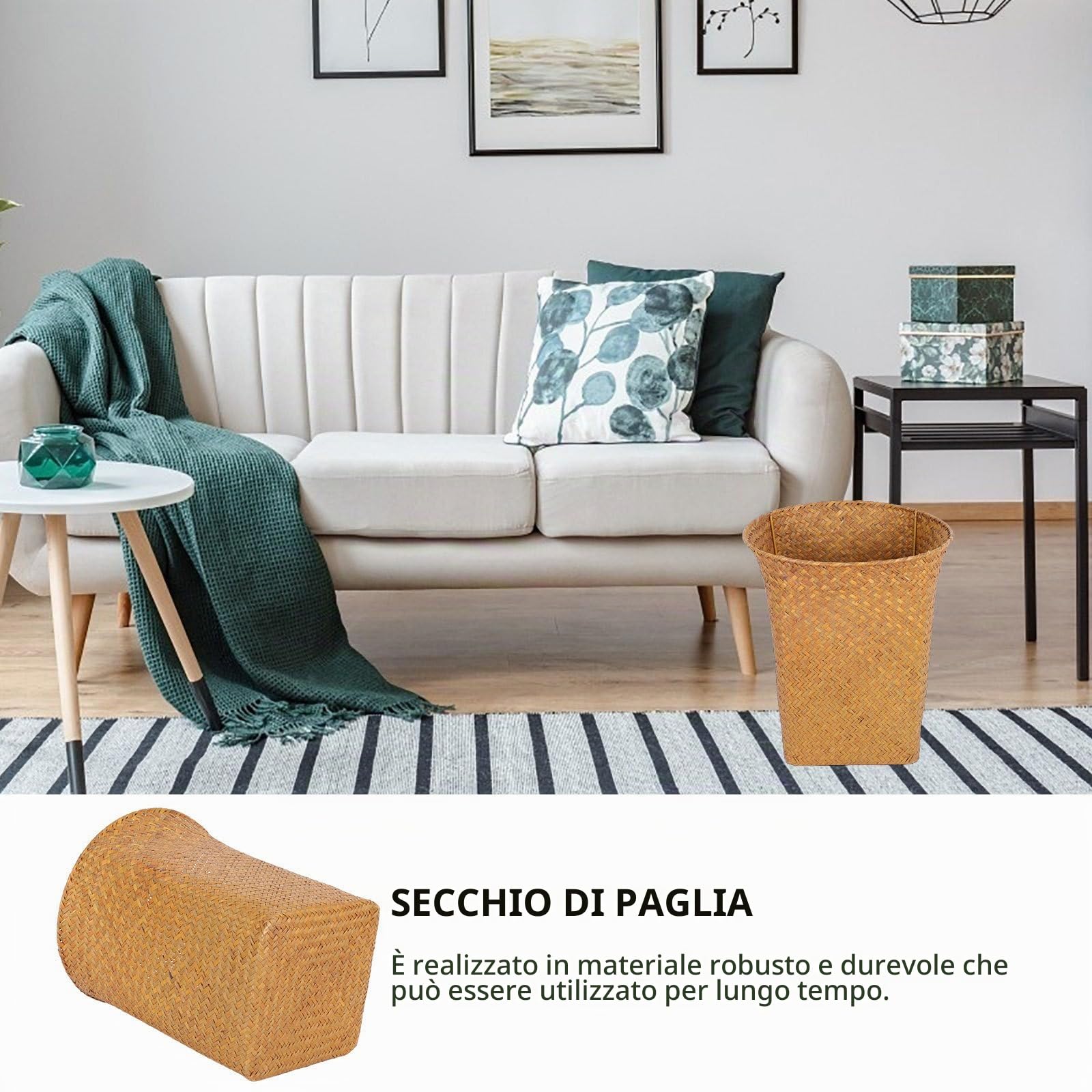 DOITOOL Bidone Della Spazzatura Di Paglia Cestino in Vimini Bidone Della Spazzatura Intrecciato a Mano Pattumiera Intrecciata Bin. Cestini Di Bambù Cannuccia Tessuto Cestino Rifiuti Di Alghe