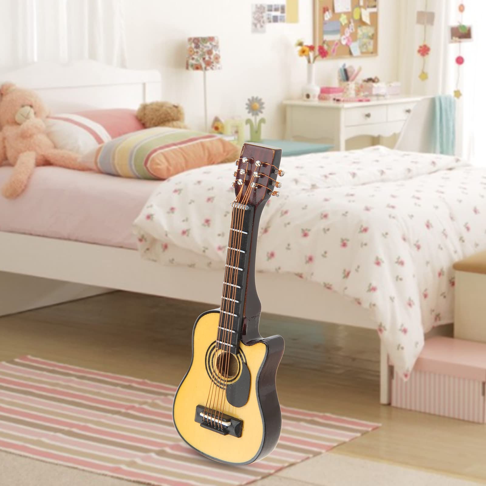 1:12 Scale Miniature Guitar Model - Painted Birch Wood Dollhouse Decor, Lifelike Tiny Ornament - View #13