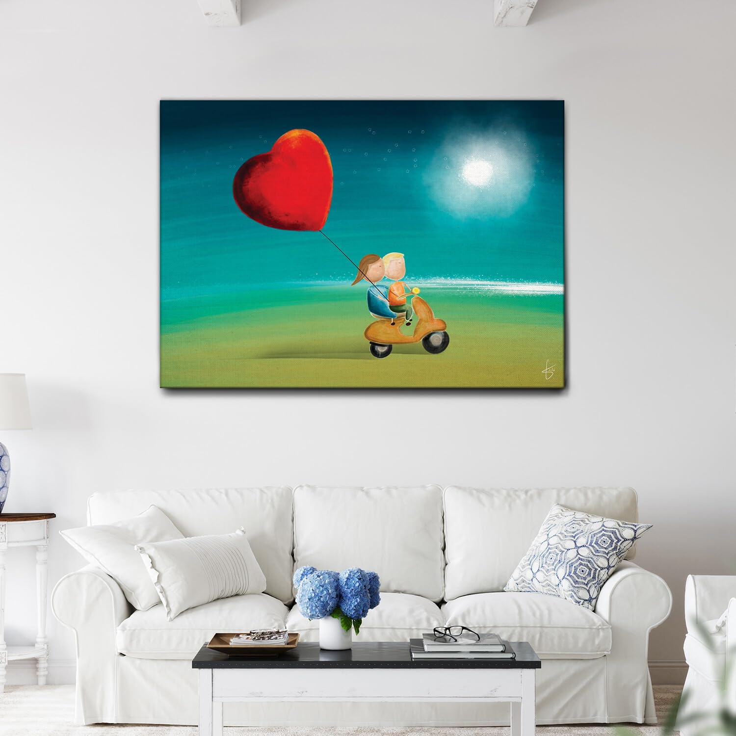 Giallobus - Quadro - ArtKalo - al Mare in Vespa - Tela Canvas Telaio Standard - 140x100 - Pronto da Appendere - Quadri Moderni per la casa