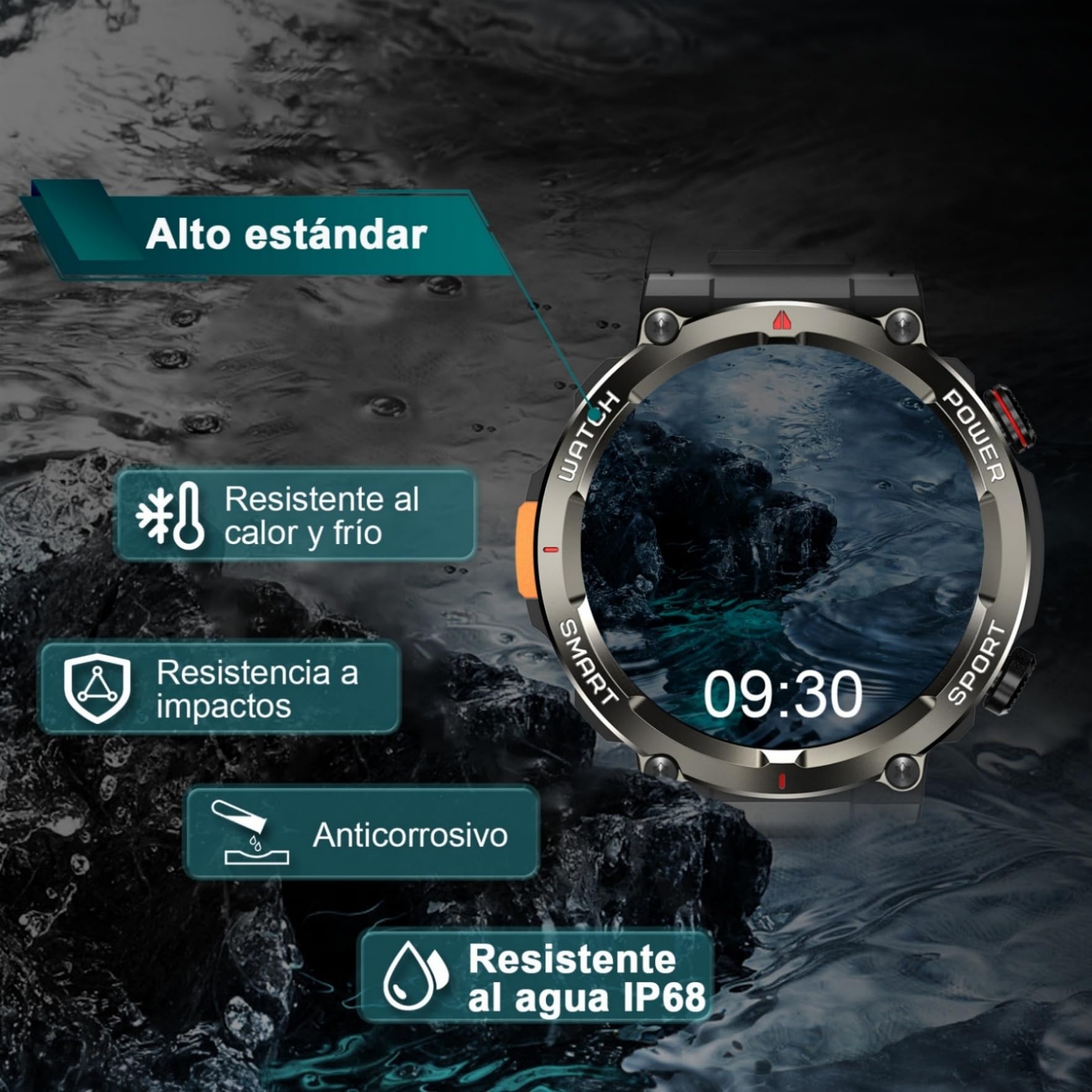 IOWODO Reloj Inteligente Hombre con Llamadas, 1.45" Militar Smartwatch con Linterna y Brújula, 960mAh Batería, 123 Modos Deporte, Monitor Cardíaco 24h/SpO2/Sueño, IP68, 2 Correas(iOS/Android)