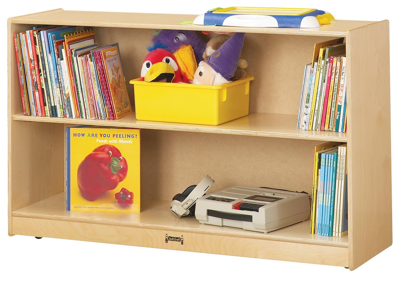 Jonti-Craft 0792JCPW Low Adjustable Mobile Straight-Shelf with Plywood Back - Kids Classroom Shelf