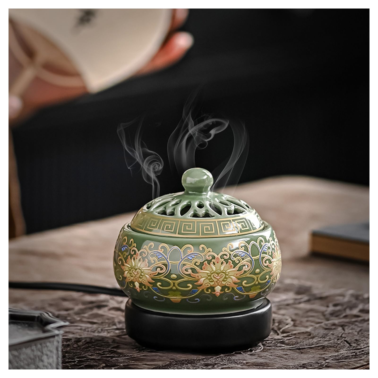 Ceramic Electric Incense Burner with LED Display, Resin Burner, Timing Temperature Adjustment, Electronic Aroma Diffuser For Indoor Air Purification, Home Decoration, Meditation, Yoga