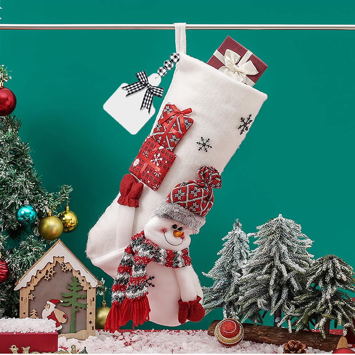 Calzini natalizi da appendere, con Babbo Natale, pupazzo di neve e alce, calze di velluto in peluche per caminetto per decorazioni natalizie da appendere (1 calzino di Babbo Natale) (Babbo Natale con