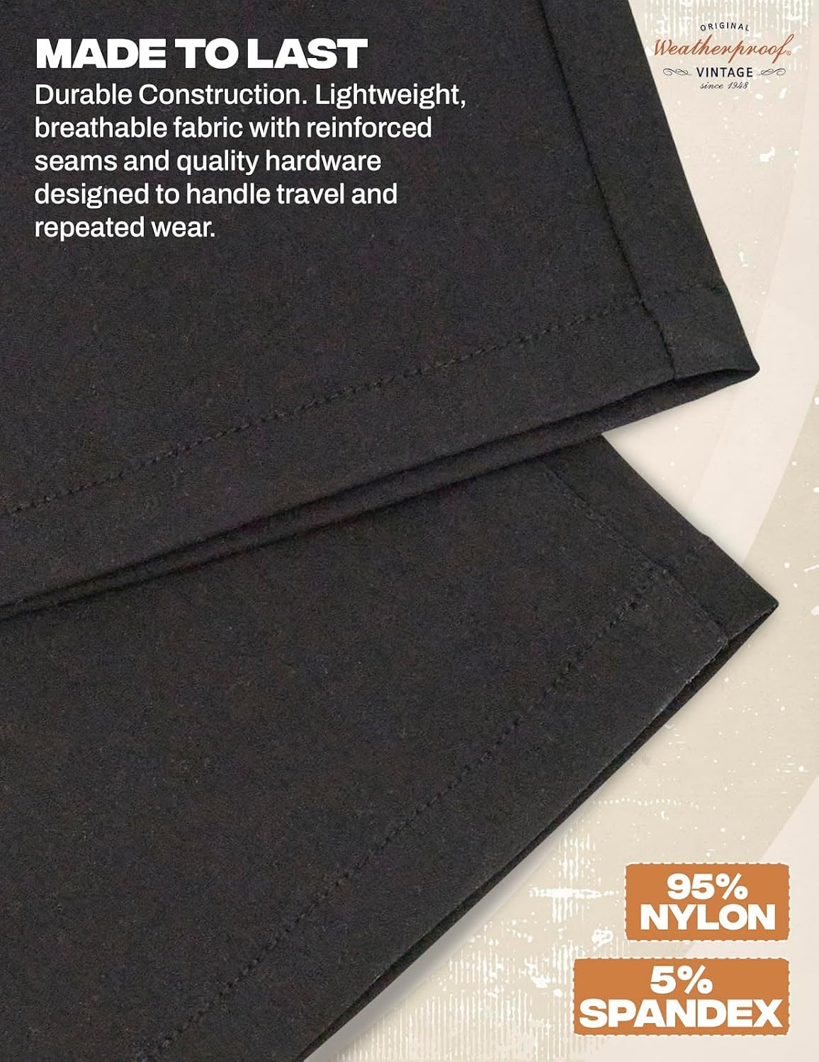 Weatherproof Vintage Men's Hiking Pants - Casual Chino | Straight Slim Fit, Quick Dry, Stretch Travel Pants for Men