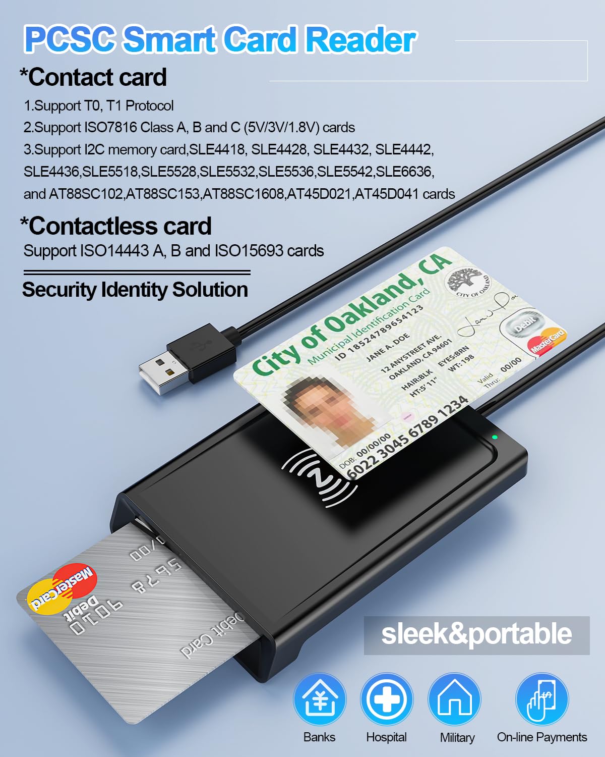 USB Chipkartenleser mit NFC - Smart Card Reader/SIM Kartenlesegerät - Kompatibel mit Windows, Linux, Android -DOD Military Kartenleser für den Neuen Personalausweis Gesundheitskarte Bankkarten