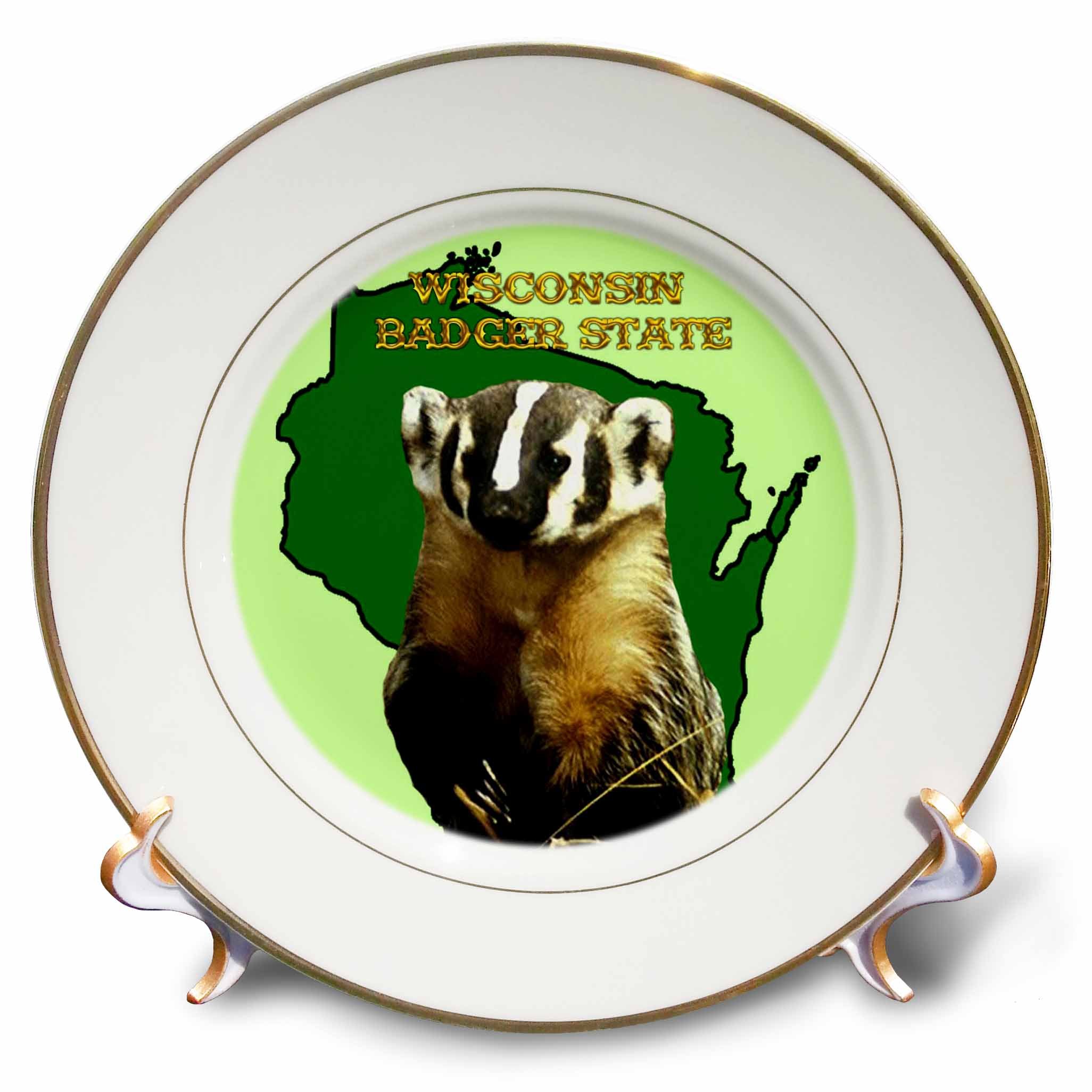 3dRose cp_41201_1 Wisconsin Badger State Porcelain Plate, 8-Inch