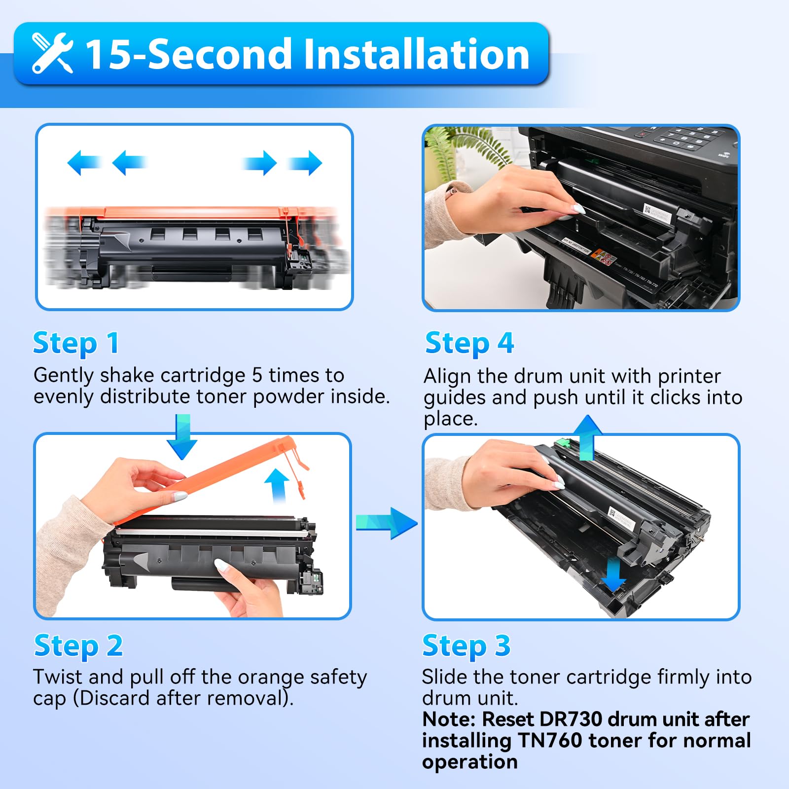ZIPRINT Cartuccia toner TN760 e DR730 di ricambio compatibile per Brother TN 760 TN-760 TN730 DR730 per MFC-L2710DW MFC-L2750DW HL-L2370DW DCP-L2550DW (2 toner, 1 unità DR730, confezione da 3)