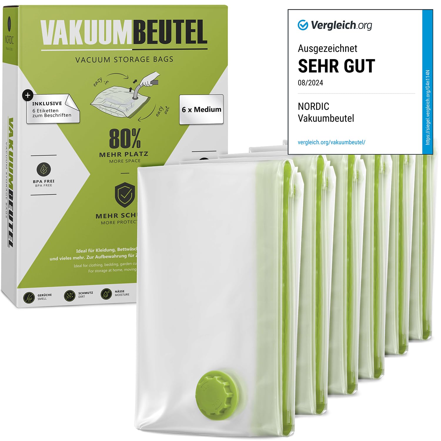 NORDIC® - Vakuumbeutel 6x Größe M (70x50cm) - BPA Frei - Vakuumbeutel für Kleidung,Kissen etc. - Vacuum Bags for Clothing - Vakuumierbeutel Kleidung - Vacuum Storage Bags - Aufbewahrungsbeutel