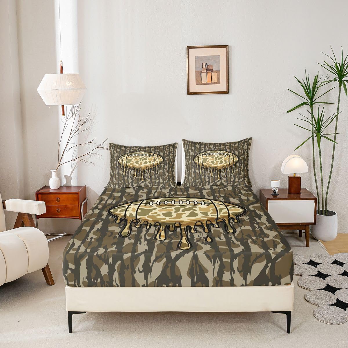 Loussiesd Juego de sábanas bajeras de camuflaje tamaño King para niños y niñas, con bolsillo profundo de 16 pulgadas, microfibra suave y transpirable, estilo militar, con 2 fundas de almohada