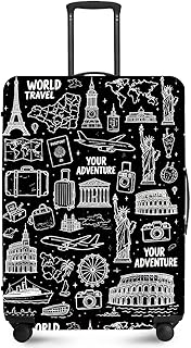 Travel Seamless Pattern Luggage Cover -Stretchable Airplane Suitcase Protector Sleeve,Universal Washable Fit for 20-26 Inch Checked Baggage,Water Resistant Durable Luggage Protector,M