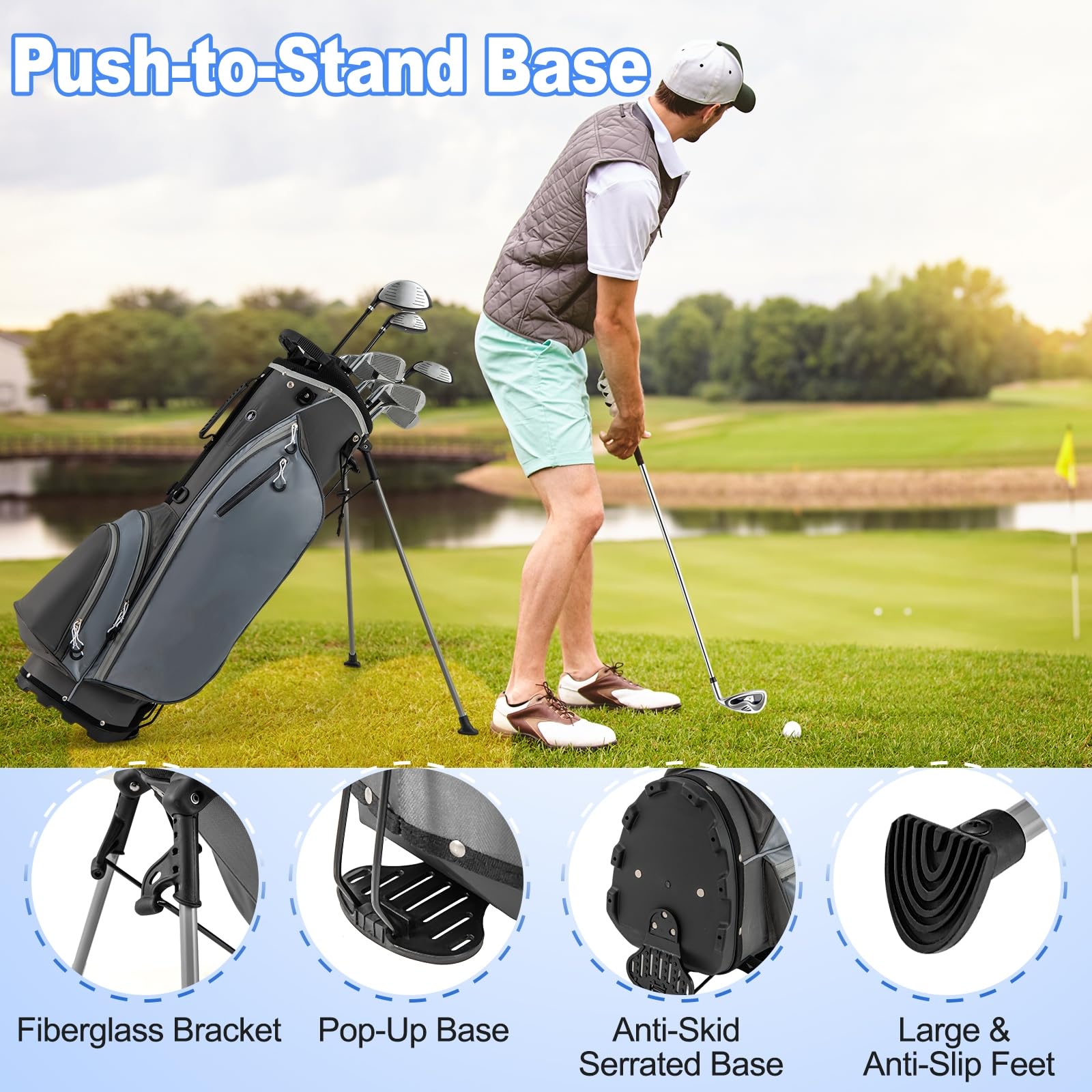LIFEZEAL Komplettes Golfset für Herren, Golfset tragbar rechts, Stativtasche mit 7 Fächern, Putter, 3 Holz: Driver #1, Fairway #3, Hybrid #4, 5 Nadeln: #6, #7, #8, #9, Pitching Wedge