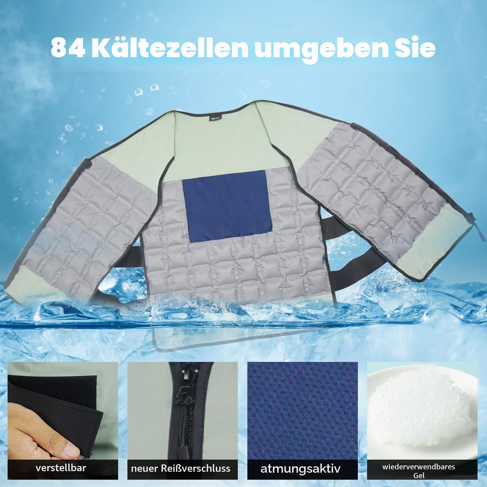MR.ICE Cooling Vest for Men & Women - Adjustable Ice Vest for Motorcycle, Workers, Sports, Outdoor, Heat Relief