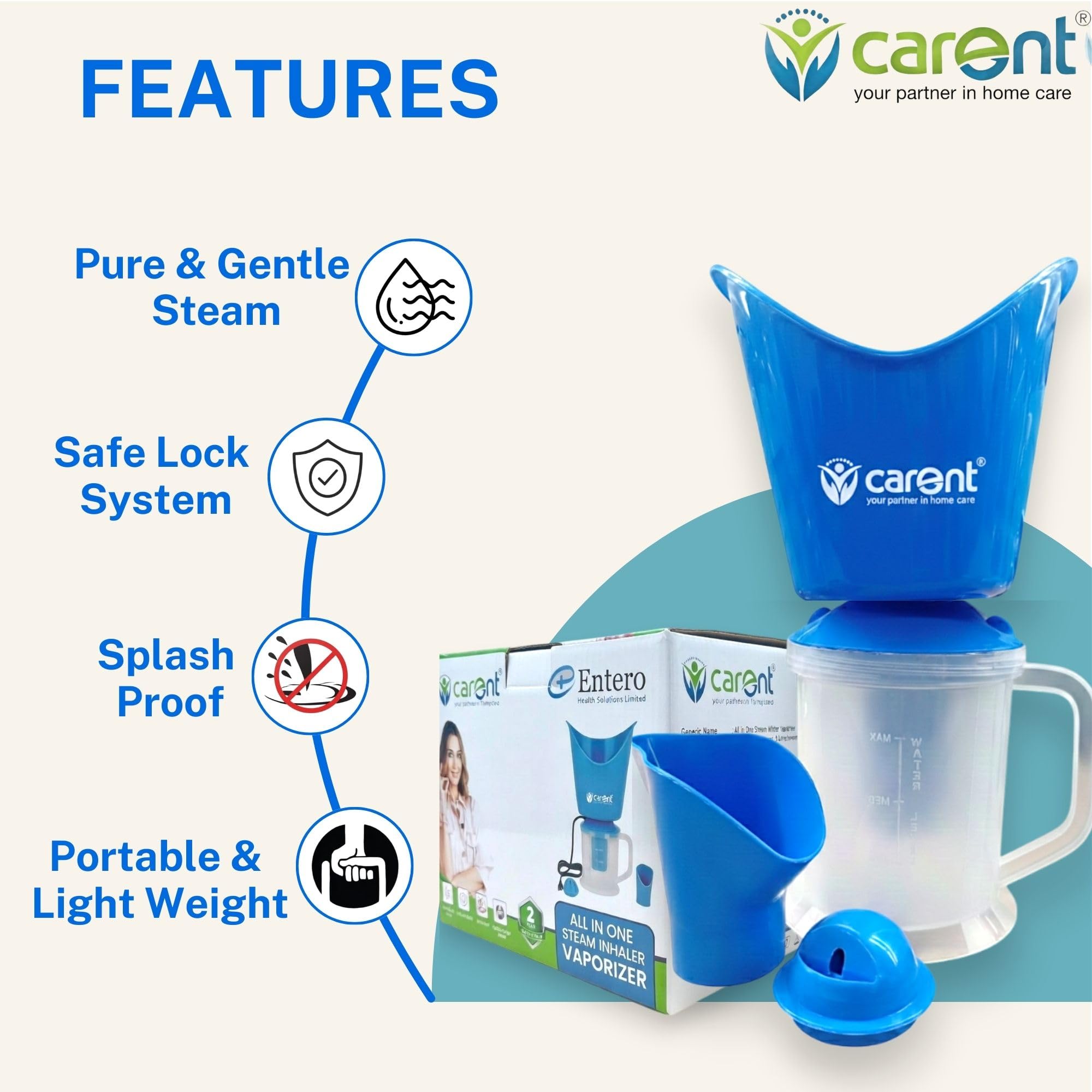 Carent All-in-One Steam Inhaler for Cold, Cough & Sinus Relief β Facial Vaporizer Steamer for Adults 1